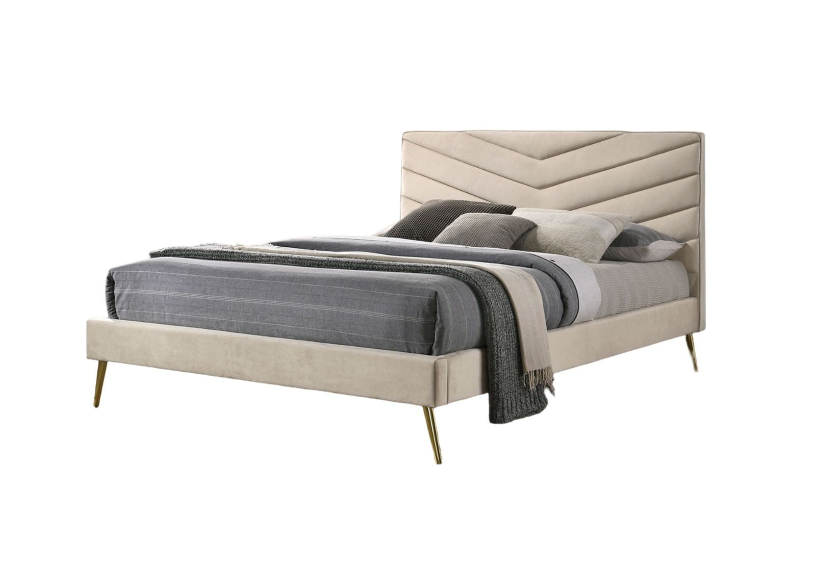 Mid-century Modern Beige Flannelette Chevron Tufted Design 1pc Twin Size Bed Padded Headboard Bedroom Furniture image 2