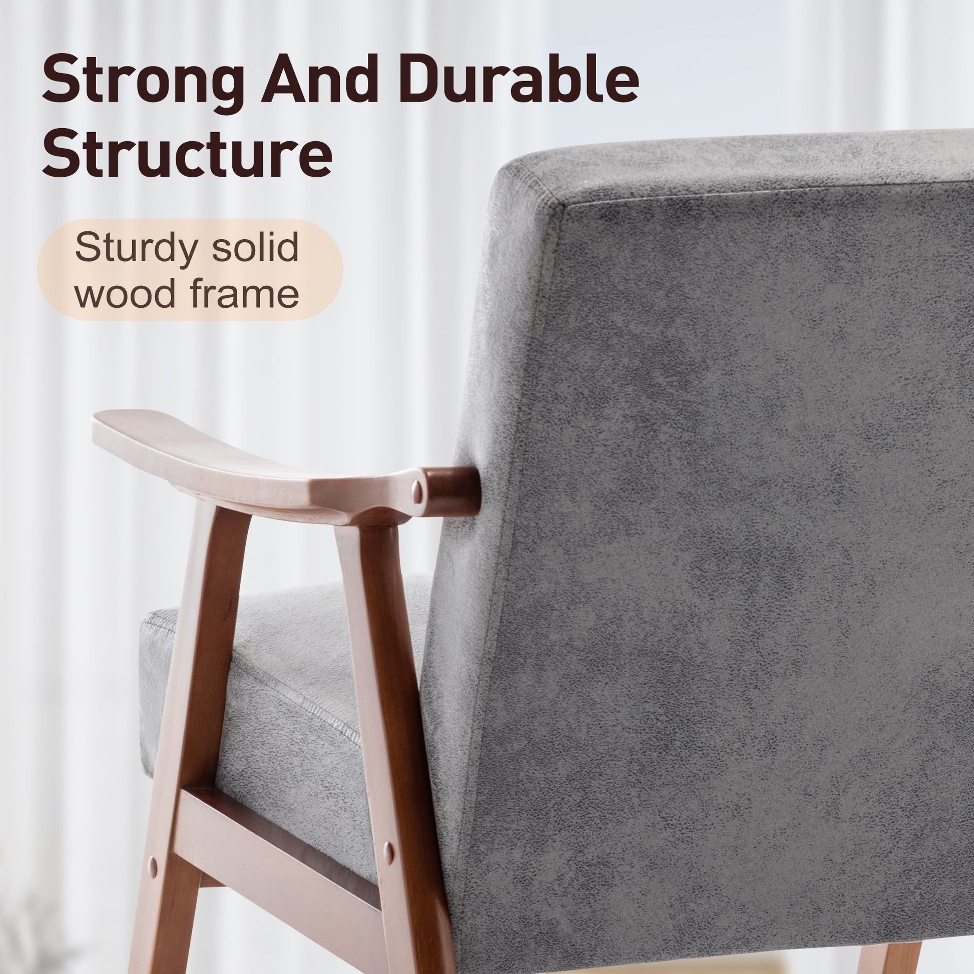 Mid-Century Modern Chair, Living Room Chair with Solid Wood Frame, Accent Chair Extra-Thick Backrest, Wingback Chair for image 11