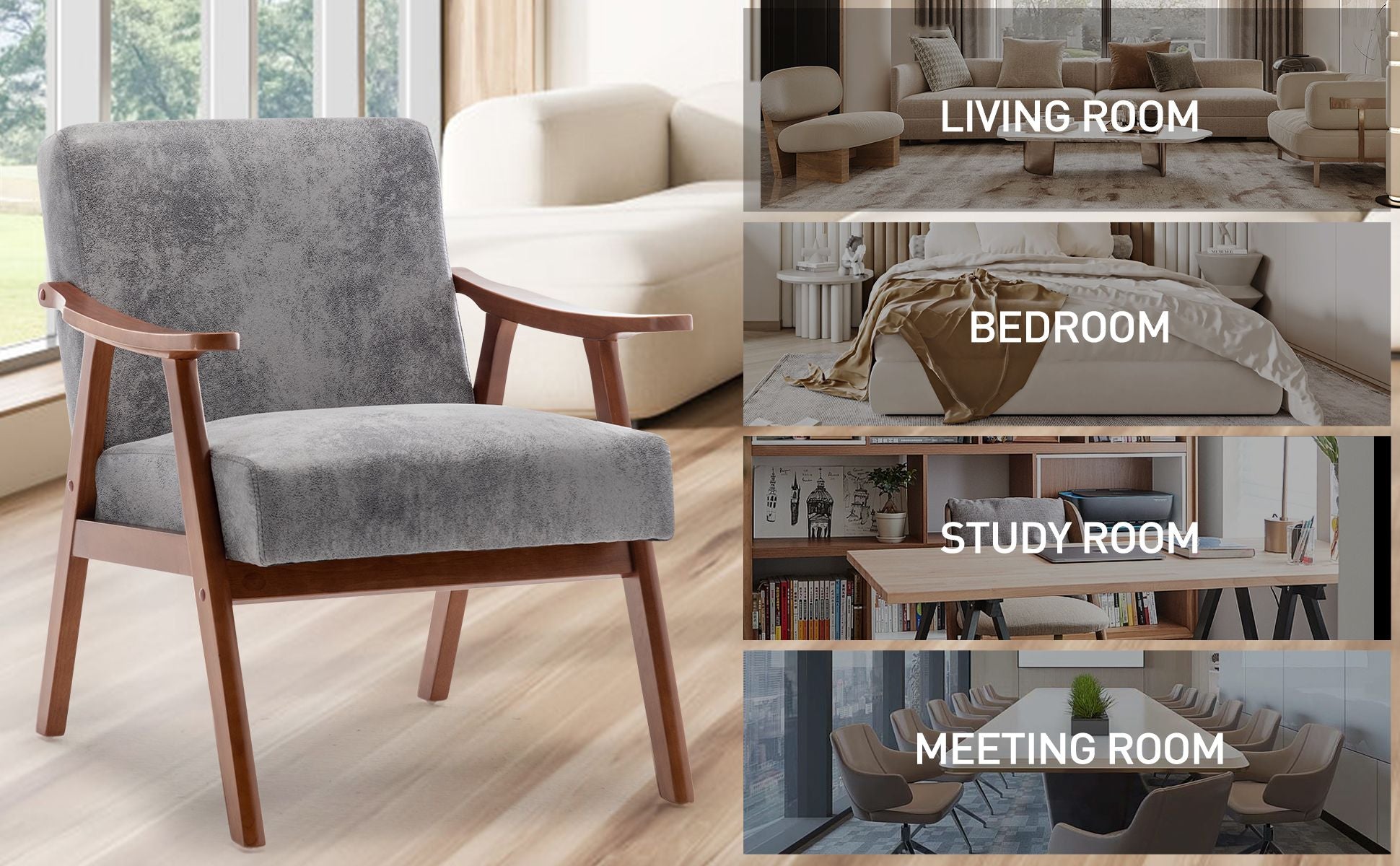 Mid-Century Modern Chair, Living Room Chair with Solid Wood Frame, Accent Chair Extra-Thick Backrest, Wingback Chair for image 6