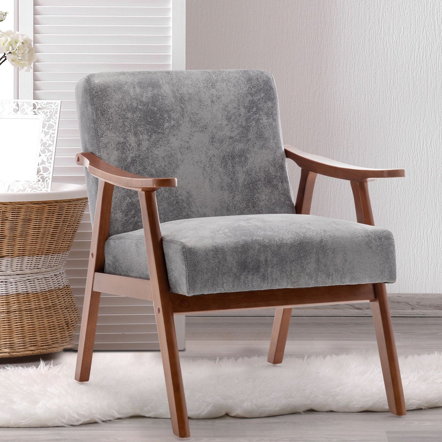 Mid-Century Modern Chair, Living Room Chair with Solid Wood Frame, Accent Chair Extra-Thick Backrest, Wingback Chair for image 7