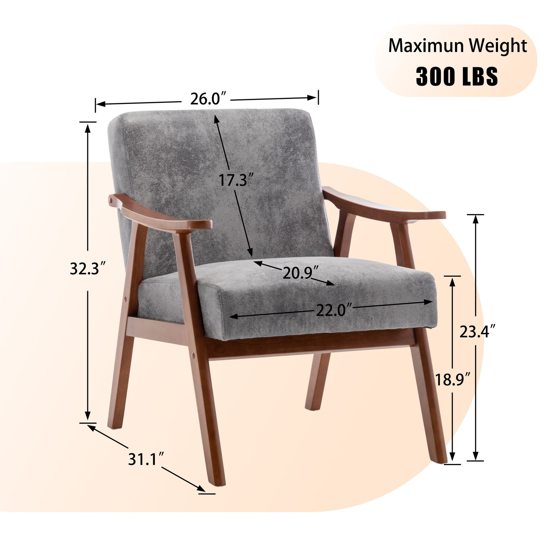 Mid-Century Modern Chair, Living Room Chair with Solid Wood Frame, Accent Chair Extra-Thick Backrest, Wingback Chair for image 12