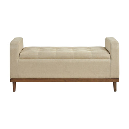 Mid-Century Modern Lift Top Storage Bench 1pc Light Brown Upholstered Tufted Solid Wood Walnut Finish Wooden Furniture image 3