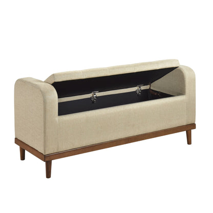 Mid-Century Modern Lift Top Storage Bench 1pc Light Brown Upholstered Tufted Solid Wood Walnut Finish Wooden Furniture image 5