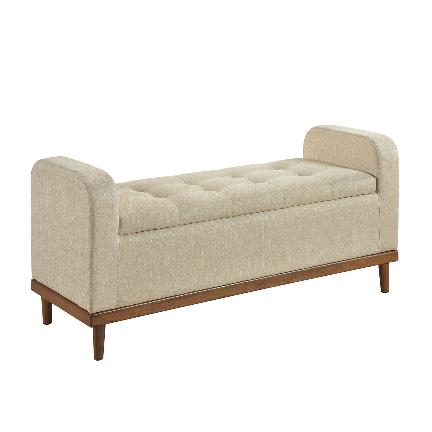 Mid-Century Modern Lift Top Storage Bench 1pc Light Brown Upholstered Tufted Solid Wood Walnut Finish Wooden Furniture image 4