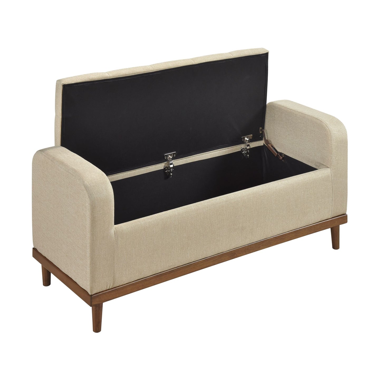 Mid-Century Modern Lift Top Storage Bench 1pc Light Brown Upholstered Tufted Solid Wood Walnut Finish Wooden Furniture image 6