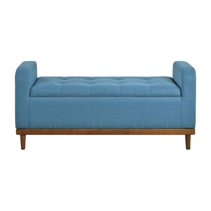 Mid-Century Modern Lift Top Storage Bench 1pc Tufted Blue Upholstered Solid Wood Walnut Finish Wooden Furniture image 4
