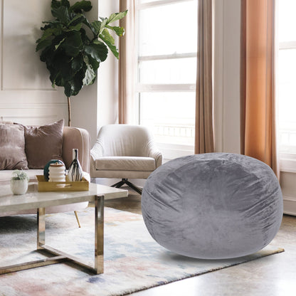 Minky Velvet Bean Bag Chair, Grey-5ft Plush Floor Chair for Kids and Adults w/ Washable Cover, Lounge Chair with Stretch image 1