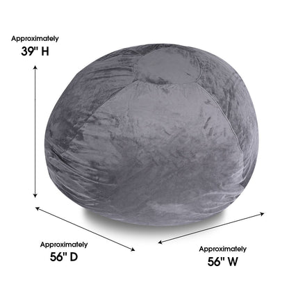 Minky Velvet Bean Bag Chair, Grey-5ft Plush Floor Chair for Kids and Adults w/ Washable Cover, Lounge Chair with Stretch image 6