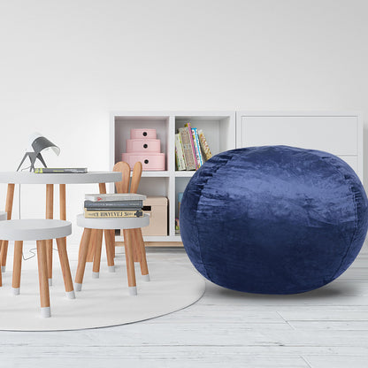 Minky Velvet Bean Bag Chair, Navy-5ft Plush Floor Chair for Kids and Adults w/ Washable Cover, Lounge Chair with Stretch image 2