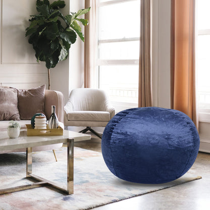 Minky Velvet Bean Bag Chair, Navy-5ft Plush Floor Chair for Kids and Adults w/ Washable Cover, Lounge Chair with Stretch image 1