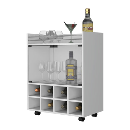 Minneapolis Bar Cart with Integrated 8-Bottle Rack, Glass Encased Cabinet and Aluminum Bar Top image 6