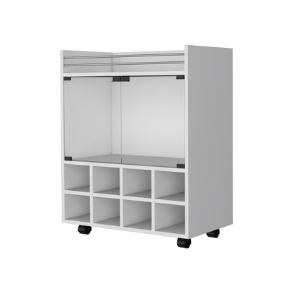 Minneapolis Bar Cart with Integrated 8-Bottle Rack, Glass Encased Cabinet and Aluminum Bar Top image 2