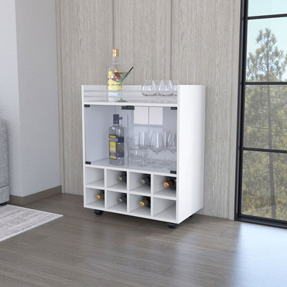 Minneapolis Bar Cart with Integrated 8-Bottle Rack, Glass Encased Cabinet and Aluminum Bar Top image 1