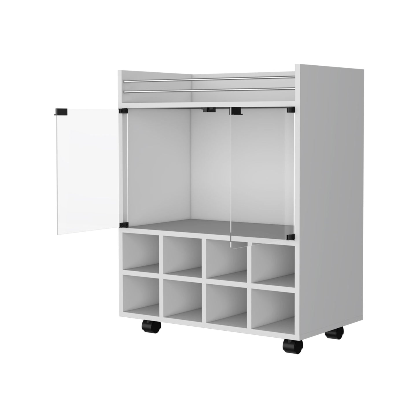 Minneapolis Bar Cart with Integrated 8-Bottle Rack, Glass Encased Cabinet and Aluminum Bar Top image 4