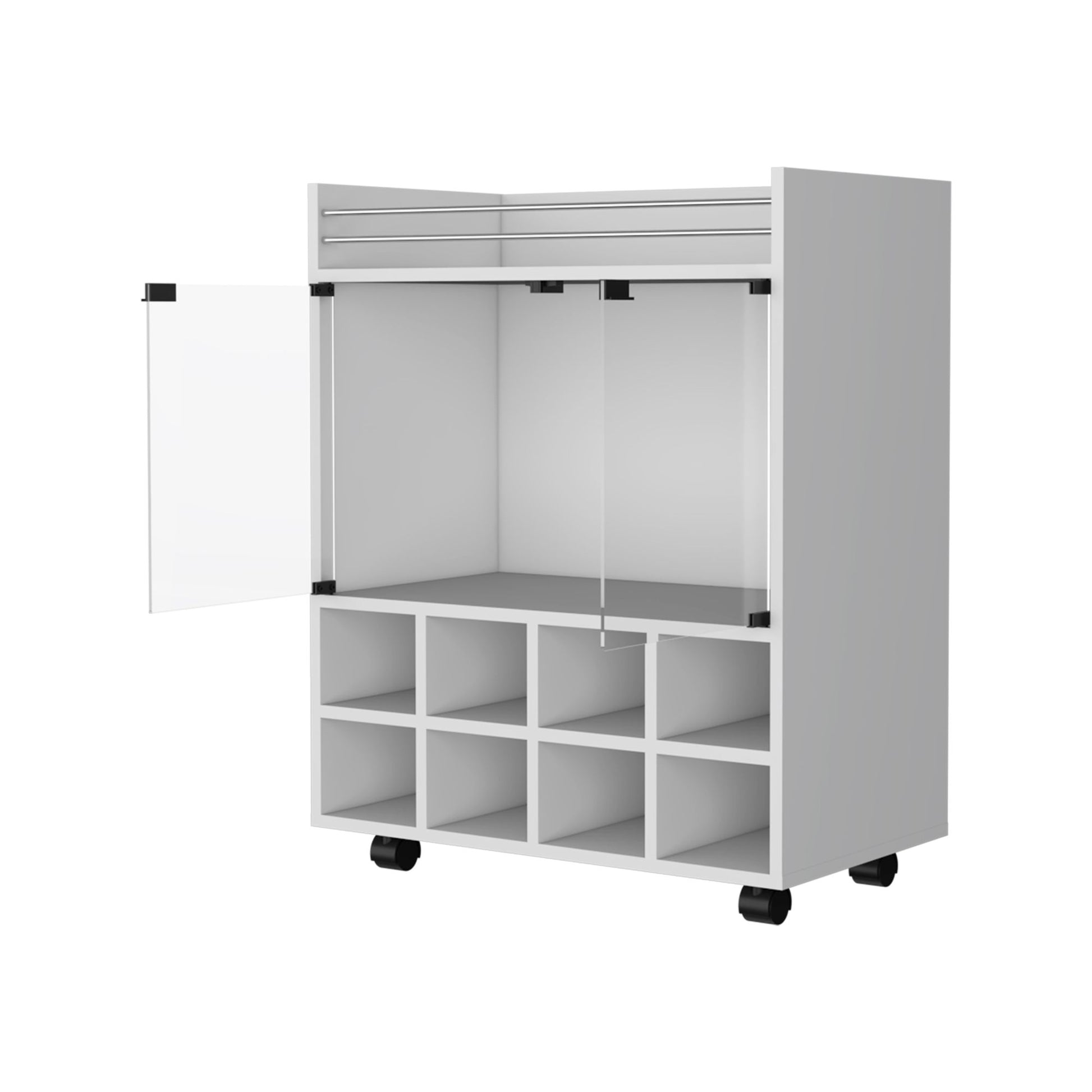 Minneapolis Bar Cart with Integrated 8-Bottle Rack, Glass Encased Cabinet and Aluminum Bar Top image 4