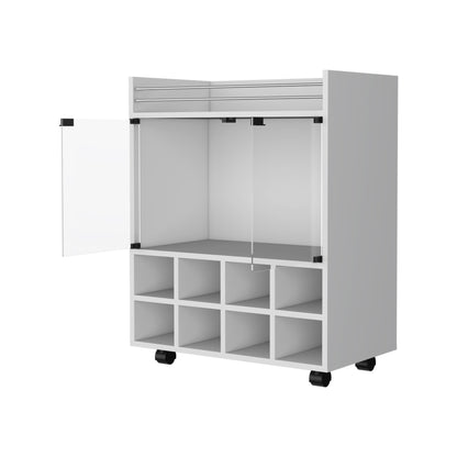Minneapolis Bar Cart with Integrated 8-Bottle Rack, Glass Encased Cabinet and Aluminum Bar Top image 4