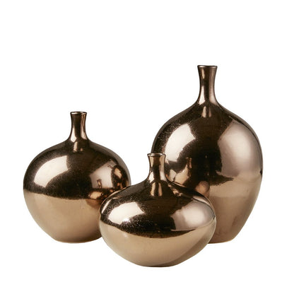 Mirrored Ceramic Decorative Vases 3-piece set Bronze 3-Piece image 3
