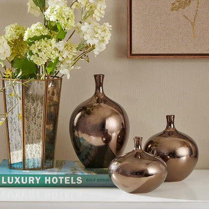 Mirrored Ceramic Decorative Vases 3-piece set Bronze 3-Piece image 1