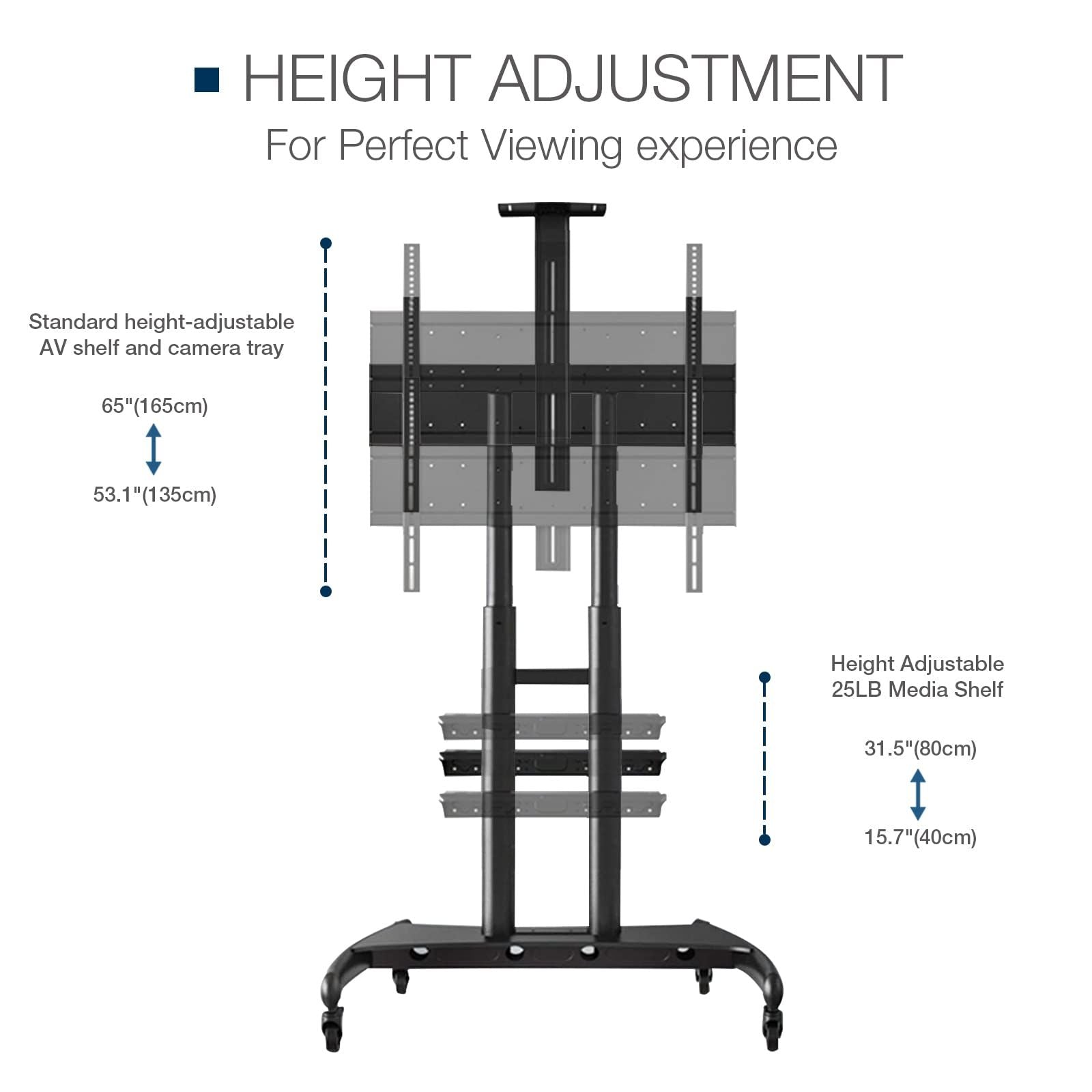 Mobile TV Stand Rolling TV Cart with Locking Wheels for 55-85 Inch  TV Stand with Laptop Shelf image 5