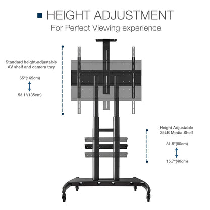 Mobile TV Stand Rolling TV Cart with Locking Wheels for 55-85 Inch  TV Stand with Laptop Shelf image 5