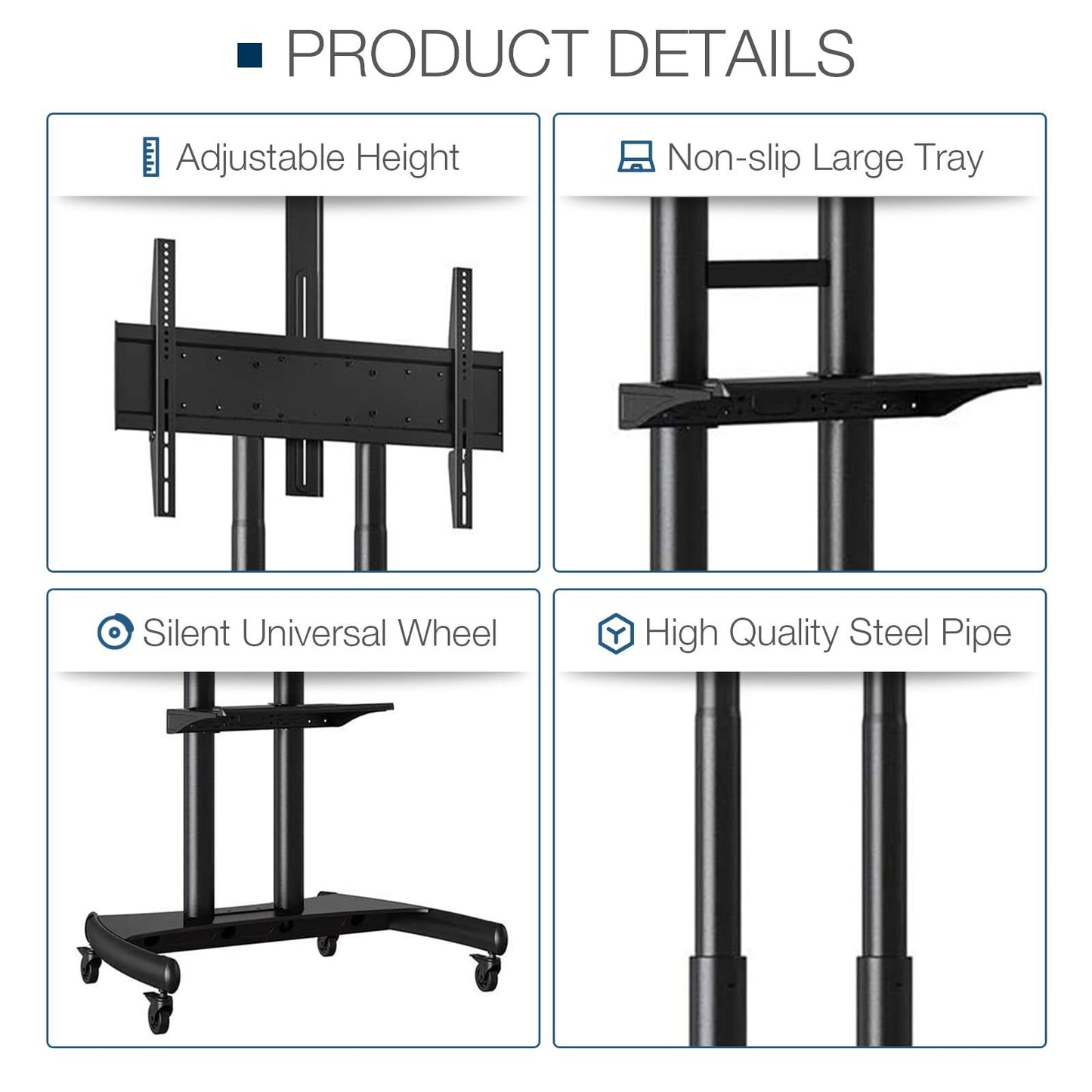 Mobile TV Stand Rolling TV Cart with Locking Wheels for 55-85 Inch  TV Stand with Laptop Shelf image 4