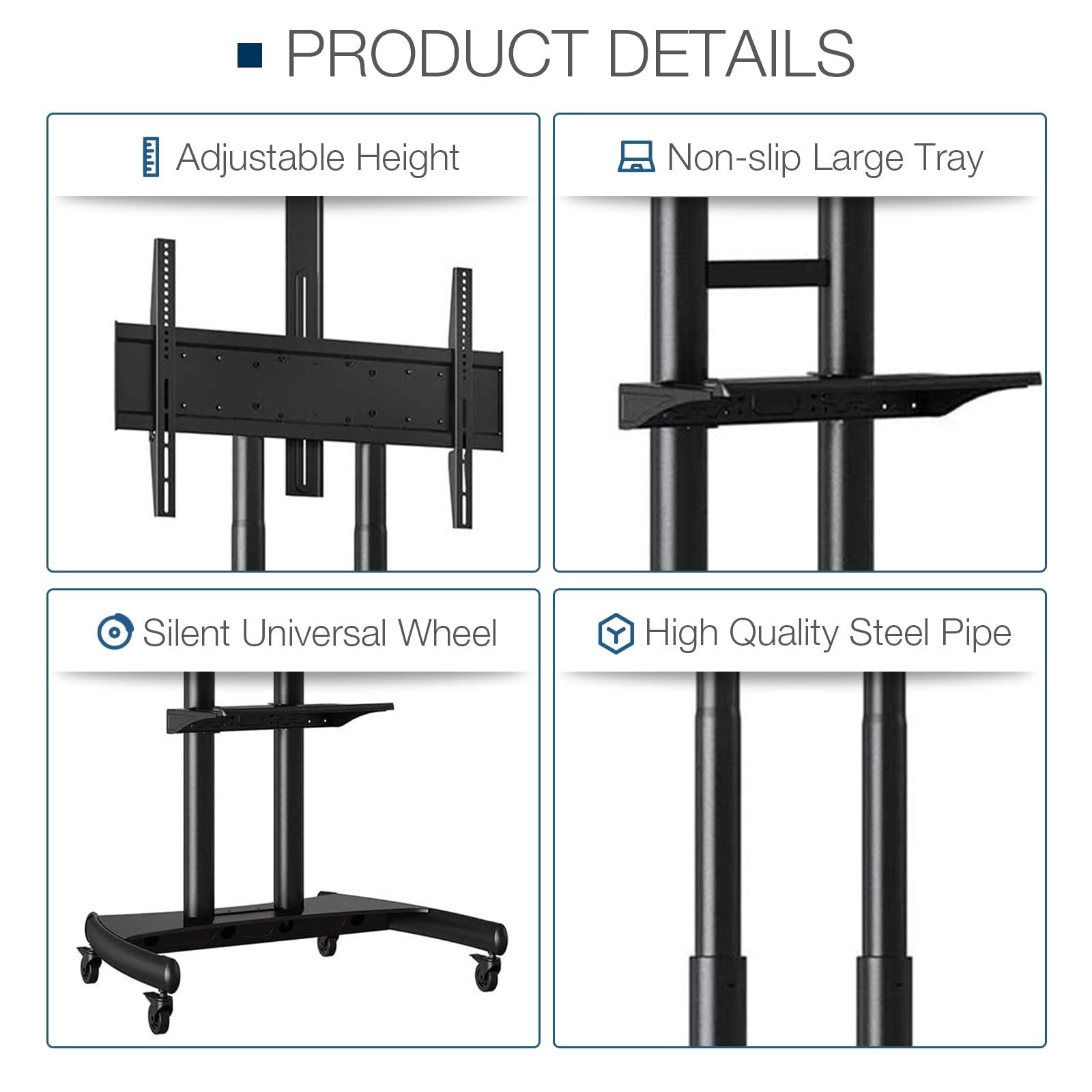 Mobile TV Stand Rolling TV Cart with Locking Wheels for 55-85 Inch  TV Stand with Laptop Shelf image 4
