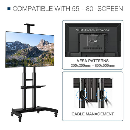 Mobile TV Stand Rolling TV Cart with Locking Wheels for 55-85 Inch  TV Stand with Laptop Shelf image 7