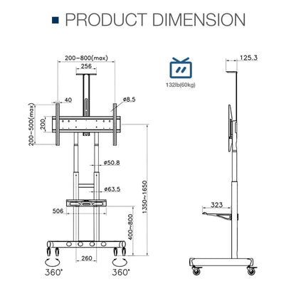 Mobile TV Stand Rolling TV Cart with Locking Wheels for 55-85 Inch  TV Stand with Laptop Shelf image 3