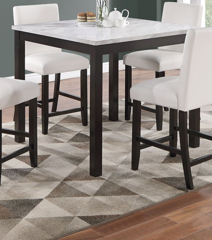 Modern 5pc Counter Height Dining Set Kitchen Dinette Faux Marble Top Table and 4x High Chairs White Faux Leather Cushion image 3