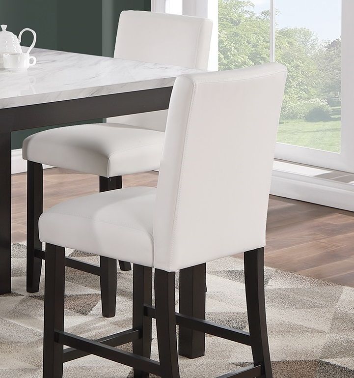 Modern 5pc Counter Height Dining Set Kitchen Dinette Faux Marble Top Table and 4x High Chairs White Faux Leather Cushion image 8
