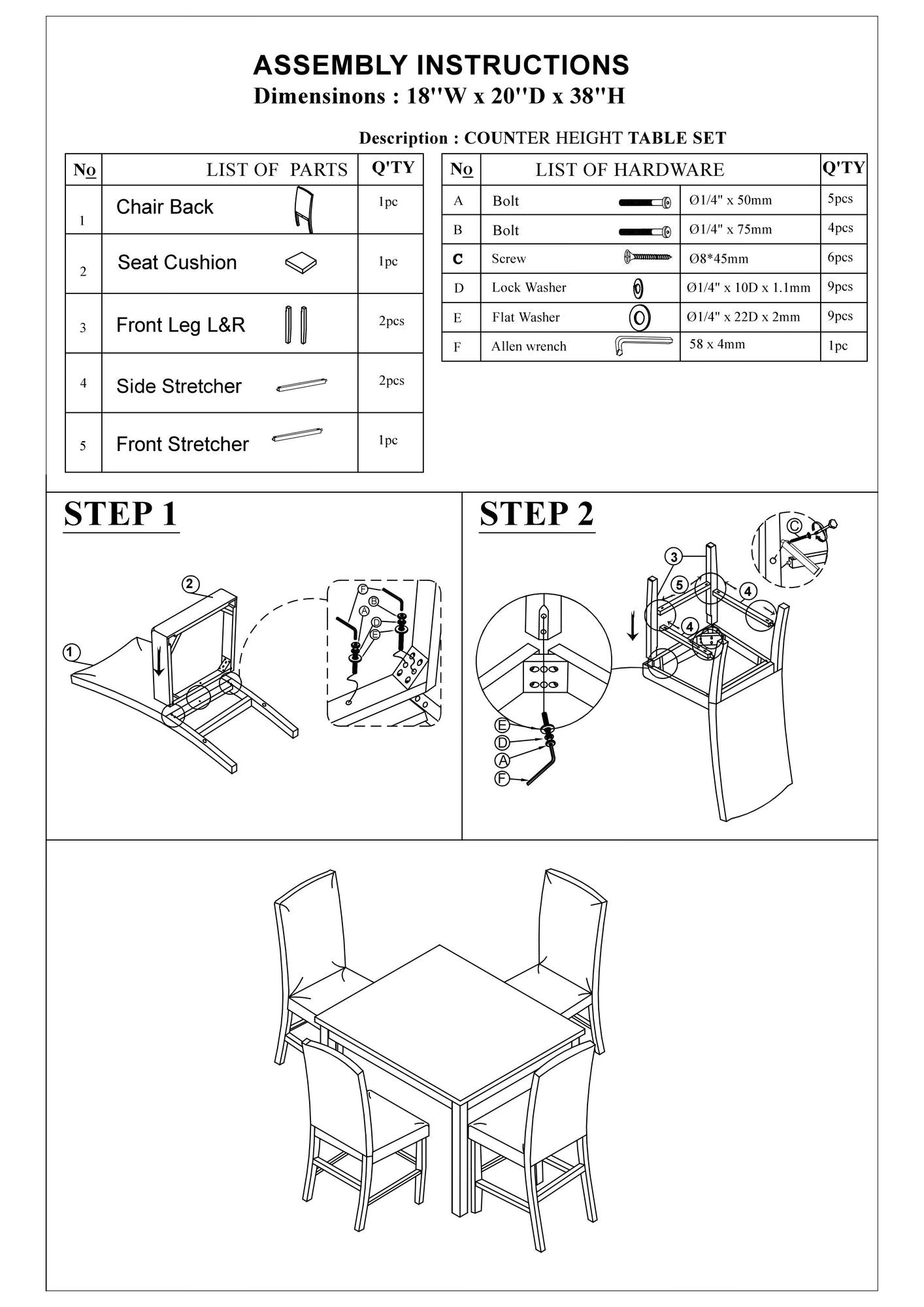 Modern 5pc Counter Height Dining Set Kitchen Dinette Faux Marble Top Table and 4x High Chairs White Faux Leather Cushion image 11