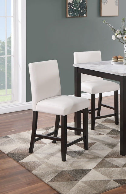 Modern 5pc Counter Height Dining Set Kitchen Dinette Faux Marble Top Table and 4x High Chairs White Faux Leather Cushion image 5
