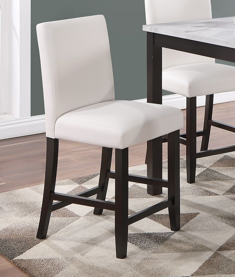 Modern 5pc Counter Height Dining Set Kitchen Dinette Faux Marble Top Table and 4x High Chairs White Faux Leather Cushion image 6