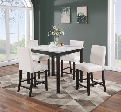 Modern 5pc Counter Height Dining Set Kitchen Dinette Faux Marble Top Table and 4x High Chairs White Faux Leather Cushion image 10