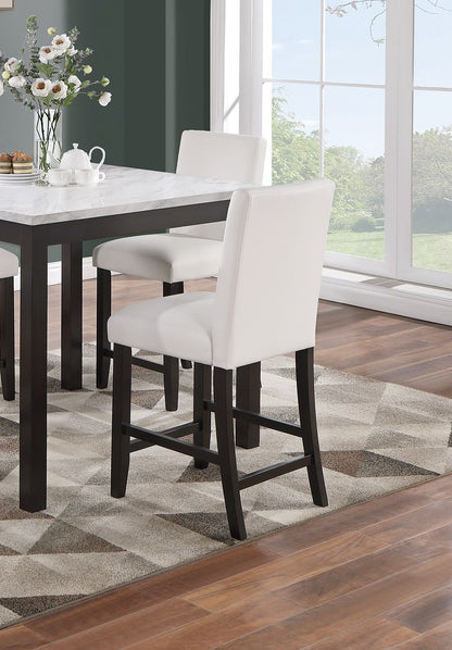 Modern 5pc Counter Height Dining Set Kitchen Dinette Faux Marble Top Table and 4x High Chairs White Faux Leather Cushion image 4
