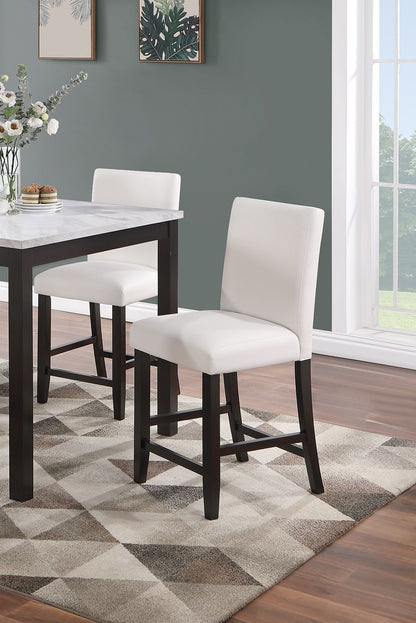 Modern 5pc Counter Height Dining Set Kitchen Dinette Faux Marble Top Table and 4x High Chairs White Faux Leather Cushion image 9