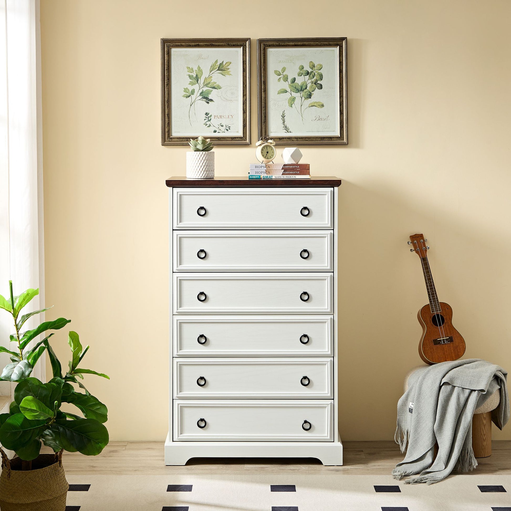 Modern 6 Drawer Dresser, Dressers for Bedroom, Tall Chest of Drawers Closet Organizers & Storage Clothes - Easy Pull Han image 1