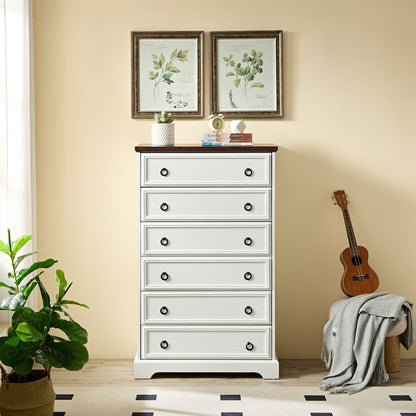 Modern 6 Drawer Dresser, Dressers for Bedroom, Tall Chest of Drawers Closet Organizers & Storage Clothes - Easy Pull Han image 1