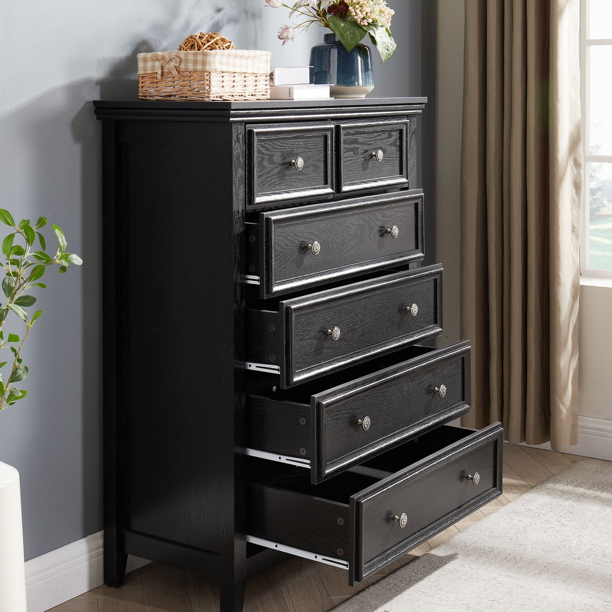 Modern 6 Drawers Dresser 6 Drawers Cabinet,Chest of Drawers Closet Organizers and Storage Clothes Storage Drawers Cabine image 3