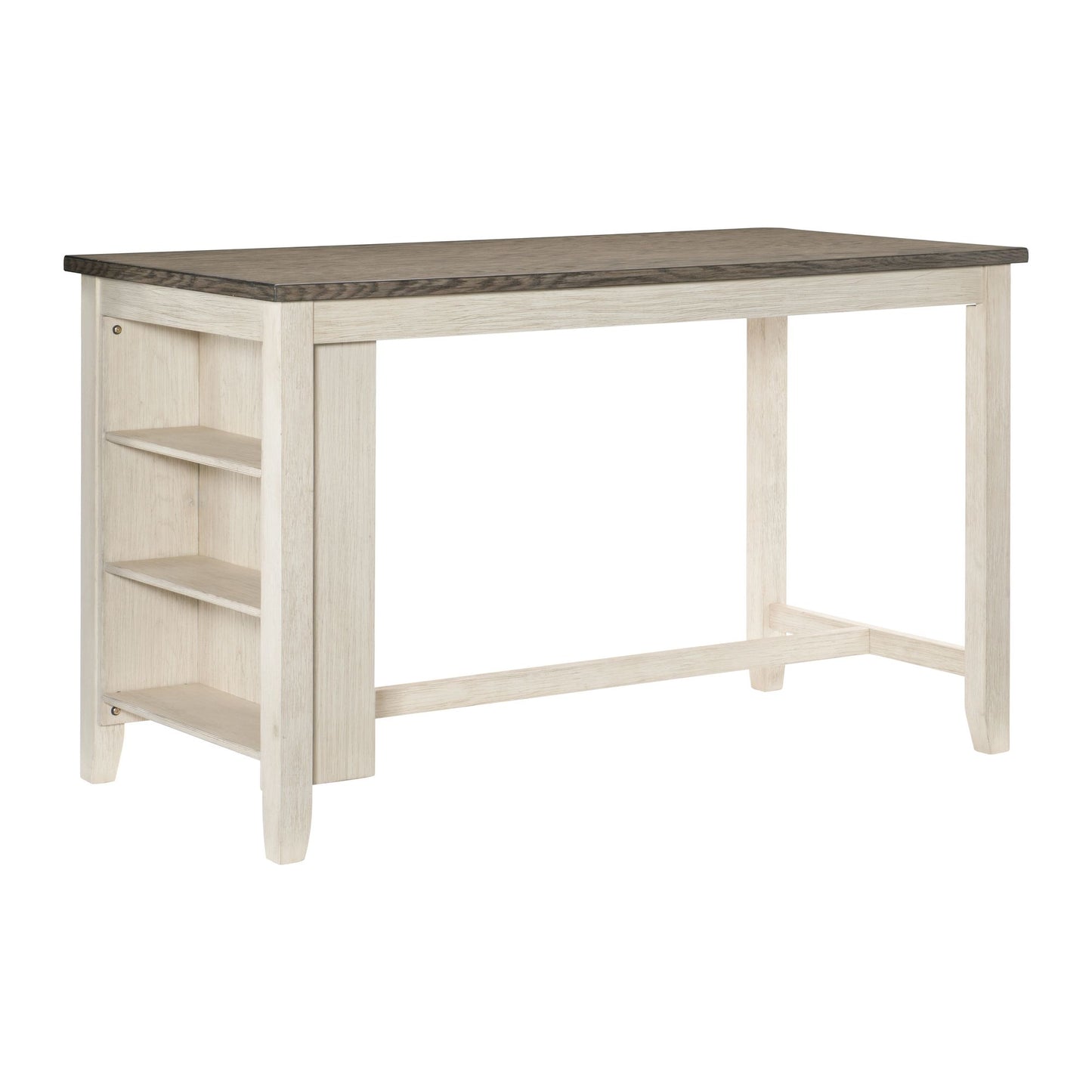Modern Antique White and Rosy Brown 1pc Counter Height Table with Built-in Shelves Wooden Multifunctional Kitchen Dining image 1