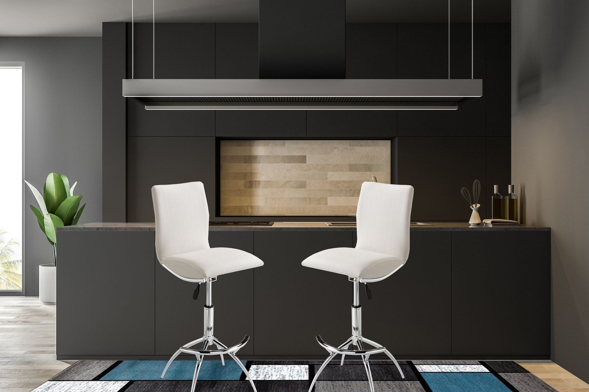 Modern barstool set of 2 soft white leatherette chrome adjustable height front view