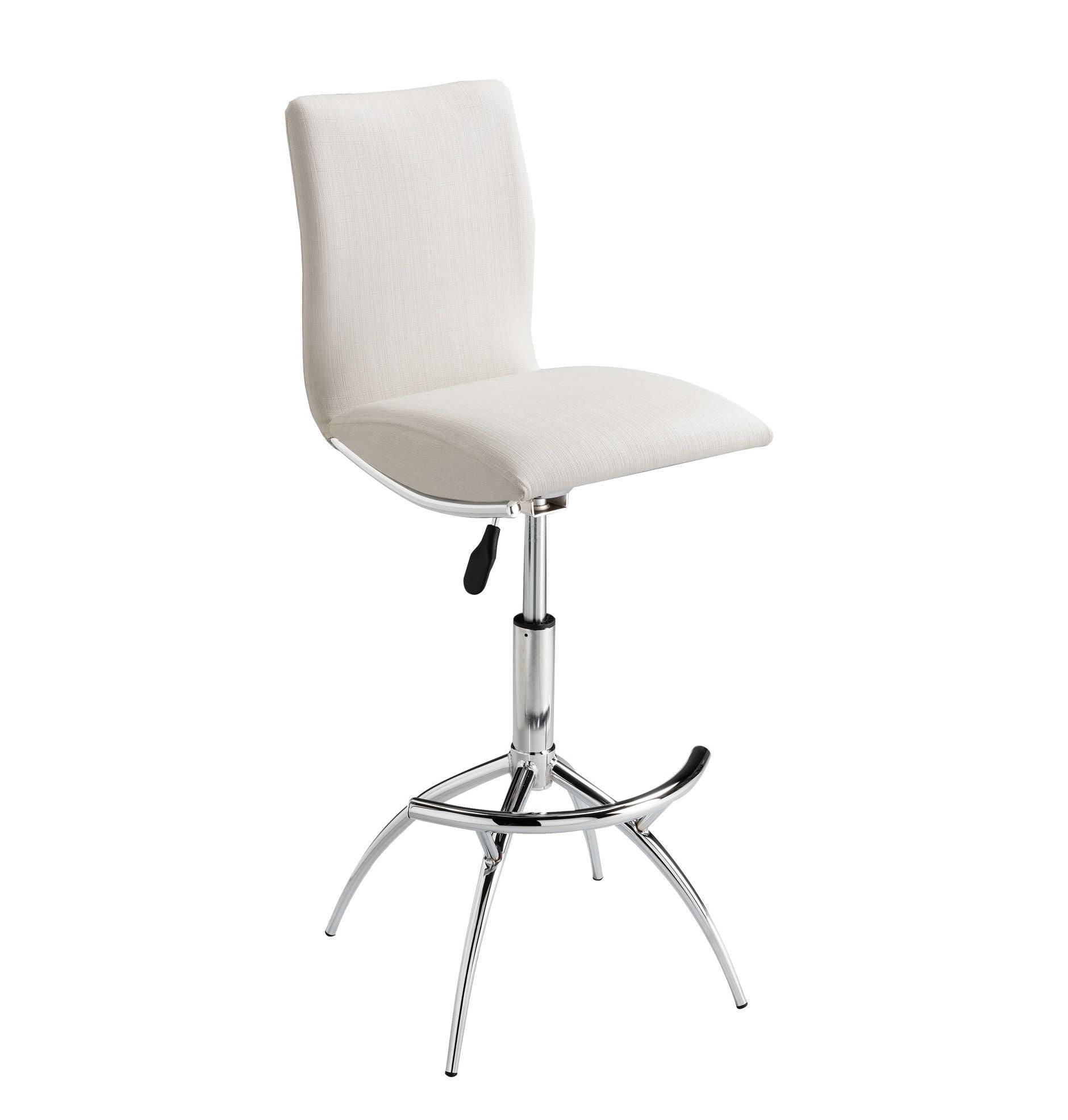 Modern barstool soft white leatherette chrome adjustable height close up