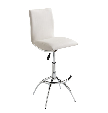 Modern barstool soft white leatherette chrome adjustable height close up
