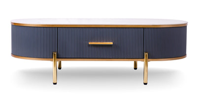 Modern coffee table white gray sintered stone top gold with drawer living room setting
