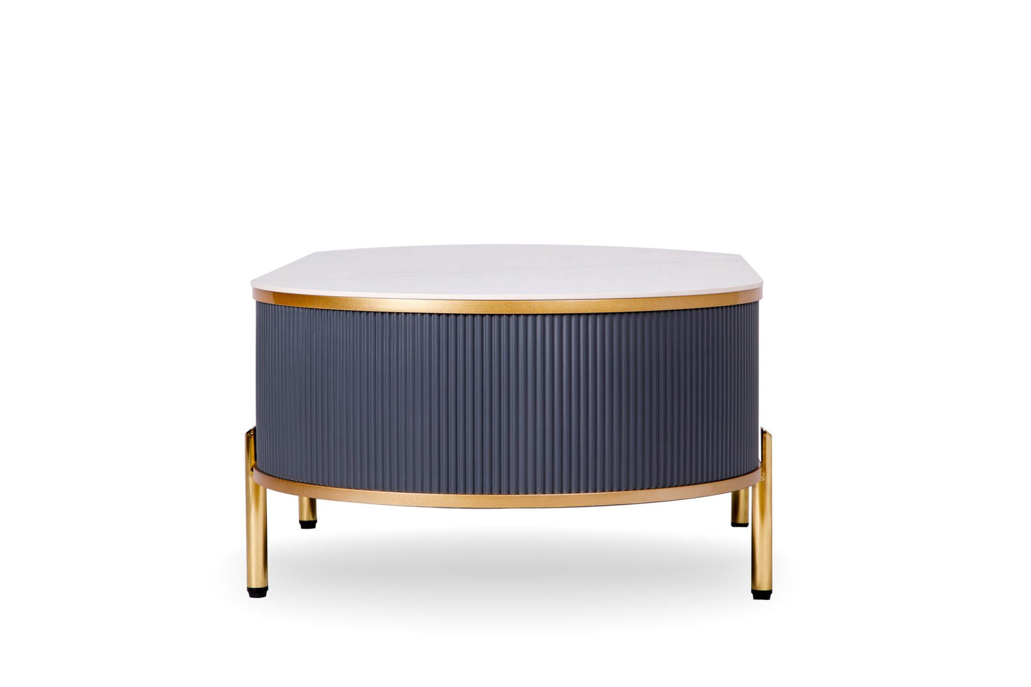 Modern coffee table white gray sintered stone top gold with drawer top view