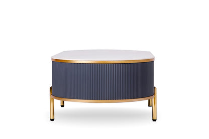 Modern coffee table white gray sintered stone top gold with drawer top view
