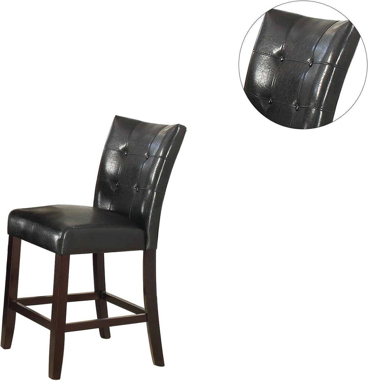 Modern Counter Height Chairs Black Faux Leather Tufted Set of 2 High Chairs Dining Seating image 10