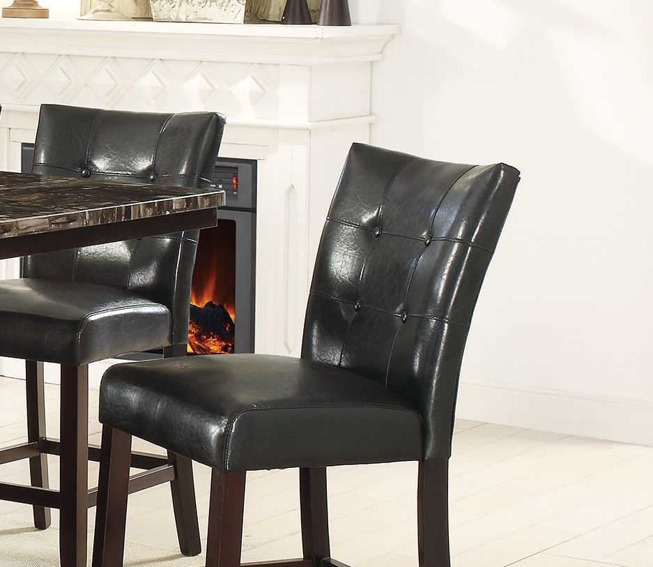 Modern Counter Height Chairs Black Faux Leather Tufted Set of 2 High Chairs Dining Seating image 4
