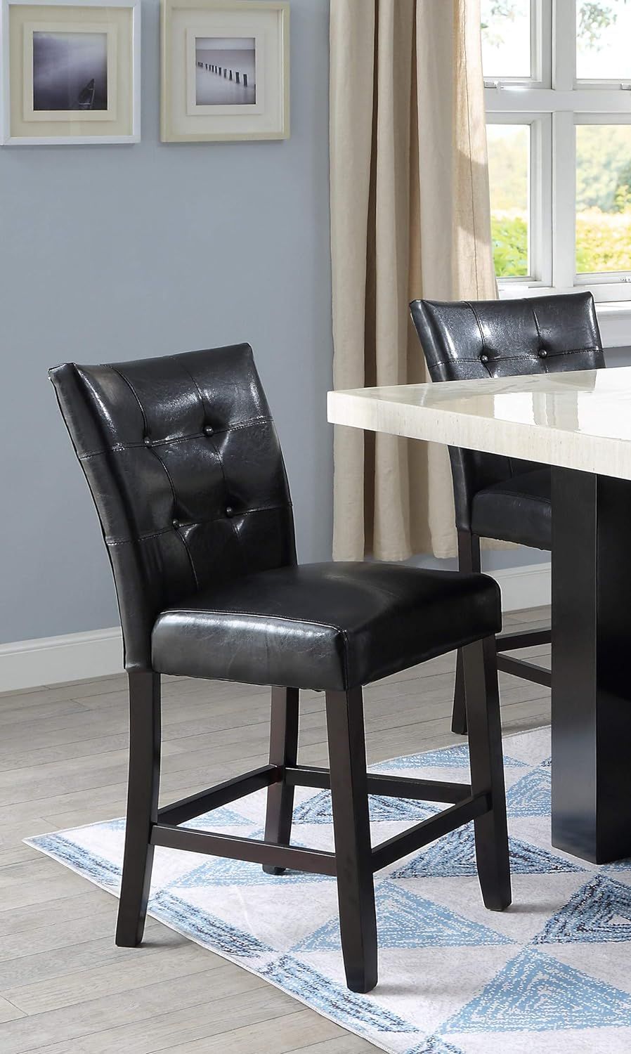 Modern Counter Height Chairs Black Faux Leather Tufted Set of 2 High Chairs Dining Seating image 7
