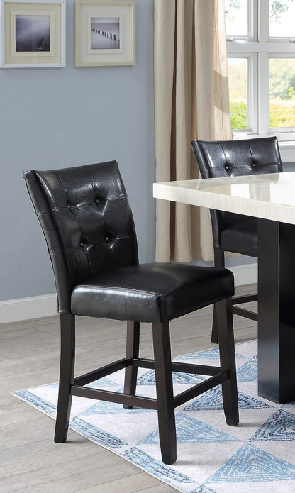 Modern Counter Height Chairs Black Faux Leather Tufted Set of 2 High Chairs Dining Seating image 7